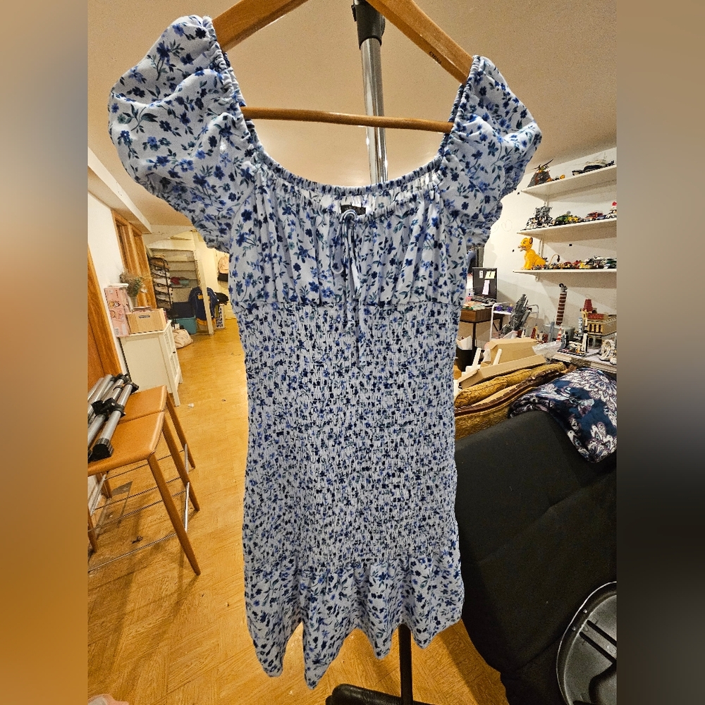 Floral Blue Off-Shoulder Dress